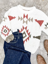 Load image into Gallery viewer, Popcorn Aztec Sweater In Cream, Olive &amp; Rust