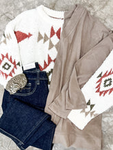 Load image into Gallery viewer, Popcorn Aztec Sweater In Cream, Olive &amp; Rust
