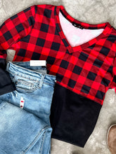 Load image into Gallery viewer, V Neck Buffalo Plaid Top In Red &amp; Black