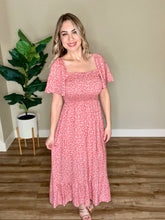 Load image into Gallery viewer, Smocked Midi Dress In Pink Ditsy Floral