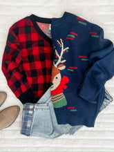 Load image into Gallery viewer, Crew Neck Reindeer Sweater In Navy
