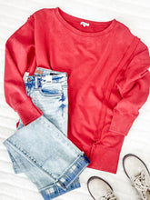 Load image into Gallery viewer, Oversized Sweatshirt Pullover With Raw Seam Detail In Red