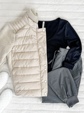 Load image into Gallery viewer, Puffer Sweater Jacket With Knit Detail In Vanilla