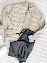 Load image into Gallery viewer, Puffer Sweater Jacket With Knit Detail In Vanilla