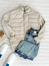 Load image into Gallery viewer, Puffer Sweater Jacket With Knit Detail In Vanilla