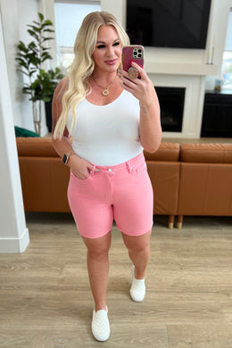 High Rise Control Top Cuffed Judy Blue Shorts in Pink