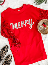 Load image into Gallery viewer, Merry Sequin Detailed Pullover In Holiday Red