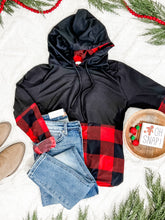 Load image into Gallery viewer, Color Block Hoodie In Red &amp; Black Plaid