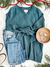 Load image into Gallery viewer, V Neck Knit Sweater In Dusty Teal