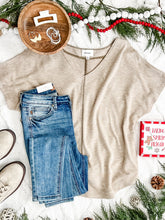 Load image into Gallery viewer, V Neck Dolman Sleeve Knit Top In Heathered Taupe