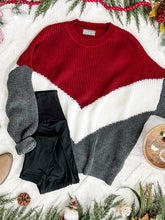 Load image into Gallery viewer, Cozy Knit Sweater In Burgundy White &amp; Grey Chevron
