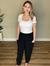 Load image into Gallery viewer, Cropped Tulip Hem Dressy Cargo Pants In Jet Black