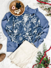 Load image into Gallery viewer, Gabby Front Top With Button Sleeve Detail In Silver Slate Blue Florals