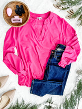 Load image into Gallery viewer, Gabby Front Long Sleeve Top In Hot Pink