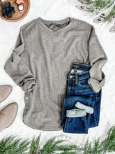 Load image into Gallery viewer, Ribbed Long Sleeve Top With Side Button Detail In Heathered Olive