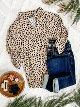Load image into Gallery viewer, Gabby Front Top With Button Sleeve Detail In Leopard