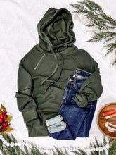 Load image into Gallery viewer, Thermal Pullover Hoodie With Zipper Detail In Olive