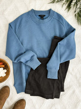 Load image into Gallery viewer, Crewneck Pullover With Sweater Knit Detail In Dusty Blue