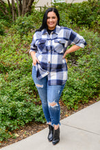 Load image into Gallery viewer, Jayne Brushed Plaid Button Down Shacket In Navy