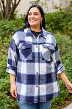 Load image into Gallery viewer, Jayne Brushed Plaid Button Down Shacket In Navy