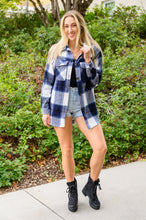 Load image into Gallery viewer, Jayne Brushed Plaid Button Down Shacket In Navy