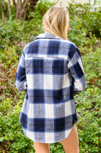 Load image into Gallery viewer, Jayne Brushed Plaid Button Down Shacket In Navy
