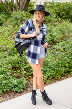 Load image into Gallery viewer, Jayne Brushed Plaid Button Down Shacket In Navy