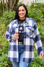 Load image into Gallery viewer, Jayne Brushed Plaid Button Down Shacket In Navy