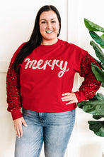 Load image into Gallery viewer, Merry Sequin Detailed Pullover In Holiday Red