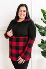 Load image into Gallery viewer, Color Block Hoodie In Red &amp; Black Plaid