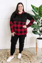 Load image into Gallery viewer, Color Block Hoodie In Red &amp; Black Plaid
