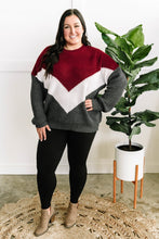 Load image into Gallery viewer, Cozy Knit Sweater In Burgundy White &amp; Grey Chevron