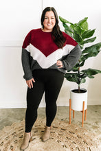 Load image into Gallery viewer, Cozy Knit Sweater In Burgundy White &amp; Grey Chevron