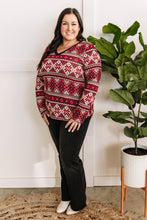 Load image into Gallery viewer, V Neck Sweater Knit Top In Red Snowflake
