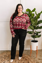 Load image into Gallery viewer, V Neck Sweater Knit Top In Red Snowflake