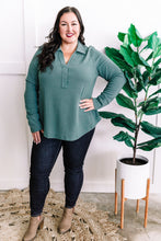 Load image into Gallery viewer, Collared Long Sleeve Thermal Knit Top In Teal