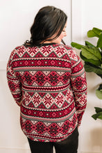 Load image into Gallery viewer, V Neck Sweater Knit Top In Red Snowflake