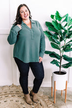 Load image into Gallery viewer, Collared Long Sleeve Thermal Knit Top In Teal