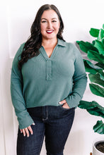 Load image into Gallery viewer, Collared Long Sleeve Thermal Knit Top In Teal