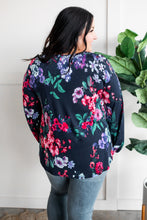 Load image into Gallery viewer, Stretchy Scoop Neck Top In Navy &amp; Pink/Purple Florals