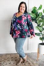 Load image into Gallery viewer, Stretchy Scoop Neck Top In Navy &amp; Pink/Purple Florals