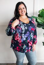 Load image into Gallery viewer, Stretchy Scoop Neck Top In Navy &amp; Pink/Purple Florals