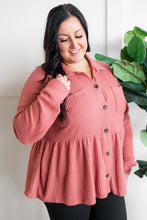 Load image into Gallery viewer, Waffle Knit Button Front Babydoll Top In Rose