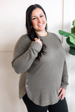 Load image into Gallery viewer, Ribbed Long Sleeve Top With Side Button Detail In Heathered Olive