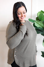 Load image into Gallery viewer, Ribbed Long Sleeve Top With Side Button Detail In Heathered Olive