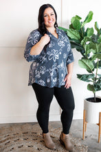 Load image into Gallery viewer, Gabby Front Top With Button Sleeve Detail In Silver Slate Blue Florals