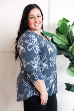 Load image into Gallery viewer, Gabby Front Top With Button Sleeve Detail In Silver Slate Blue Florals