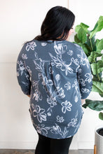 Load image into Gallery viewer, Gabby Front Top With Button Sleeve Detail In Silver Slate Blue Florals