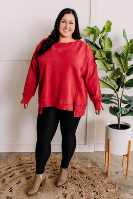 Oversized Sweatshirt Pullover With Raw Seam Detail In Red