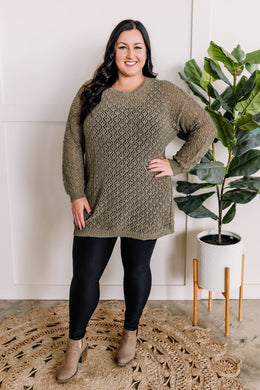 Chenille Cable Knit Sweater In Olive